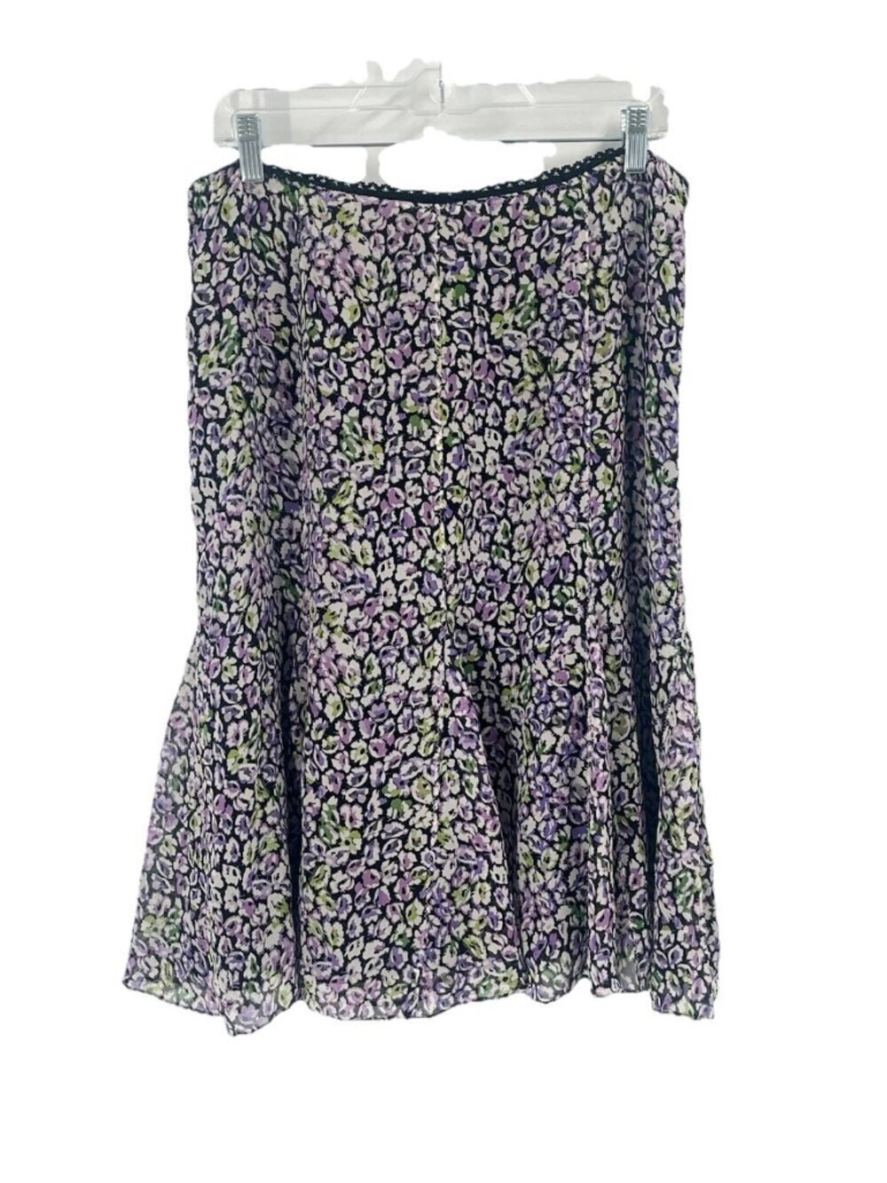 Susan Bristol Silk Pull On Purple Floral Skirt Sz Medium Cottagecore Granny